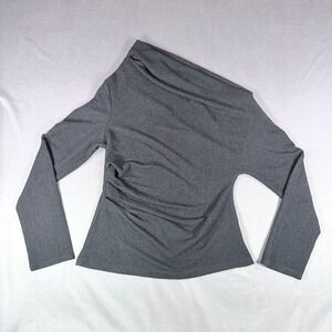 ASTR The Label AT18683 Womens L Black Textured Ruched Asymmetric Top Evening